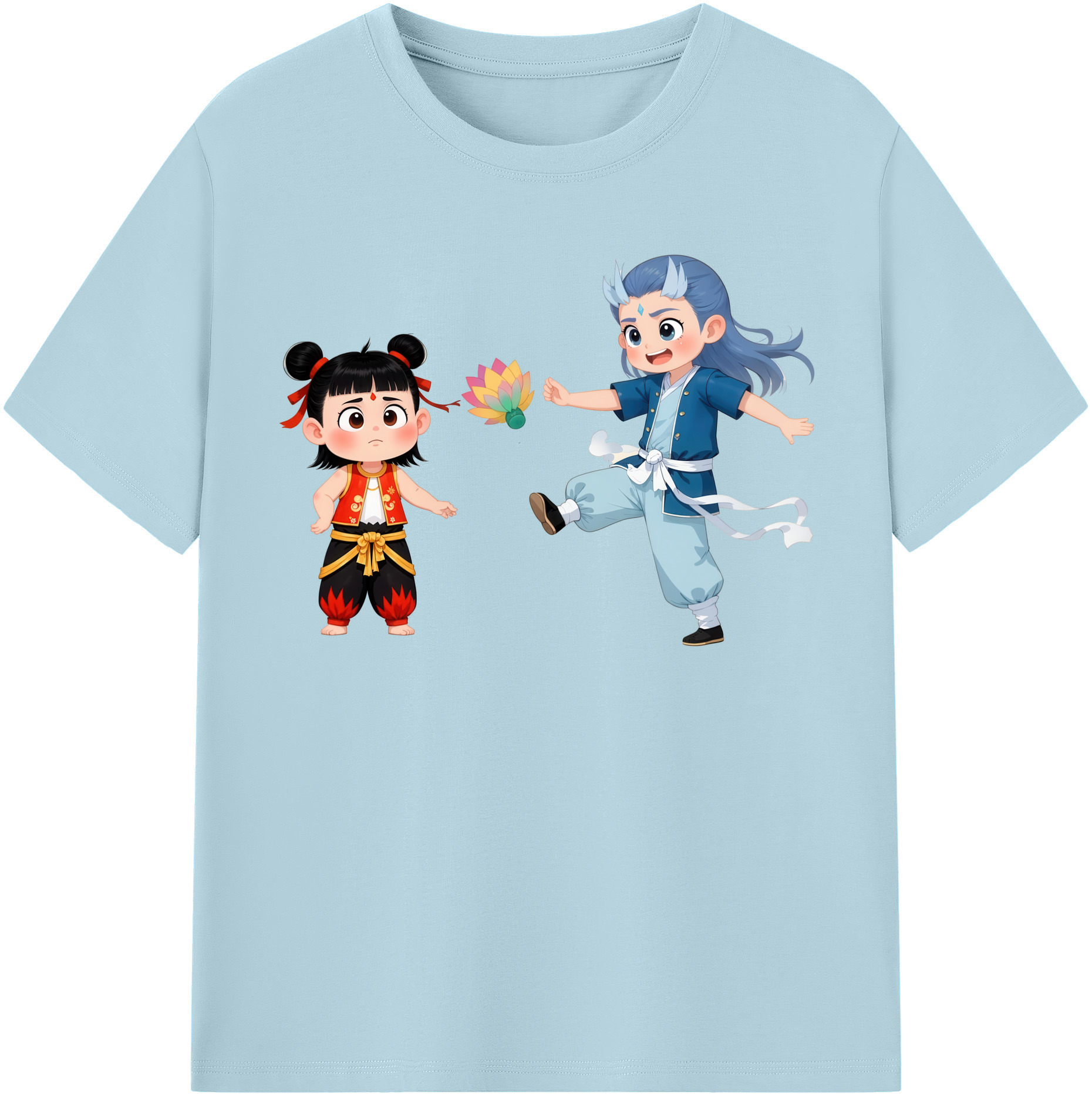 （画像用） Ne Zha 2 ナタ 魔童の大暴れ 綿100％半袖Tシャツ（フロントプリント）